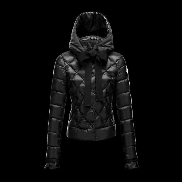 Moncler Donna Giù cappotto cerniera polsini Nero Presa M1043